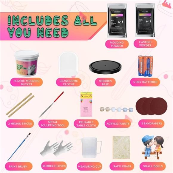 Hand Casting Kit - DIY Hand Plaster Mold Kit, with String Lights, Wooden Base - Picture 4 of 6